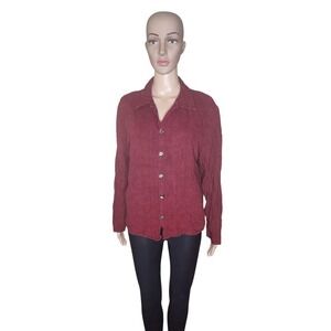 Cp shades women's maroon linen blend button down lagenlook button up shaket Sz M